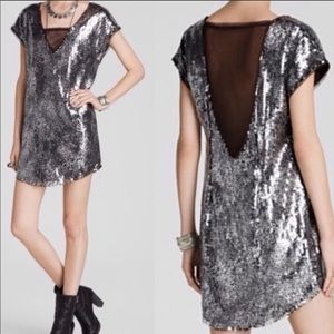Free People Metallic Black Silver gunmetal Sequin